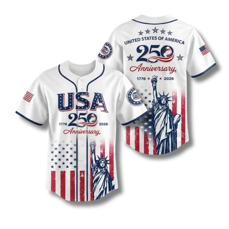 USA 250th Anniversary Baseball Jersey, Patriotic Statue of Liberty Print Shirt, Unisex Independence Day 4th of July Outfit, 1776–2026 Semiquincentennial Patriotic Jersey USA 250th Anniversary Baseball Jersey, Patriotic Statue of Liberty Print Shirt, Unisex Independence Day 4th of July Outfit, 1776–2026 Semiquincentennial Patriotic Jersey