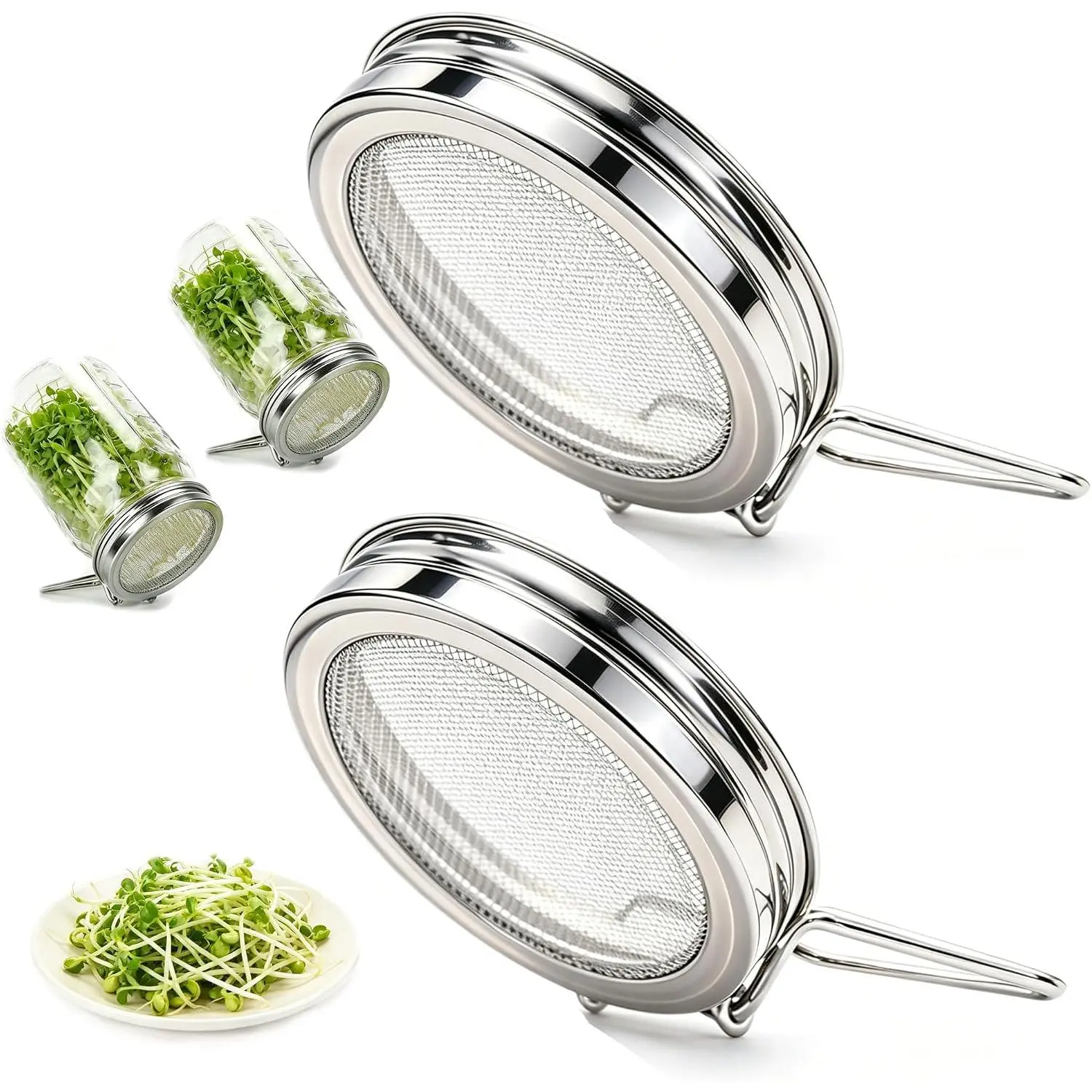 2 Pack Sprouting  for Wide Mouth Mason Jars, Stainless Steel Sprouting Jar Kit for Broccoli Alfalfa,  Seeds Growing Kit for  Gardening