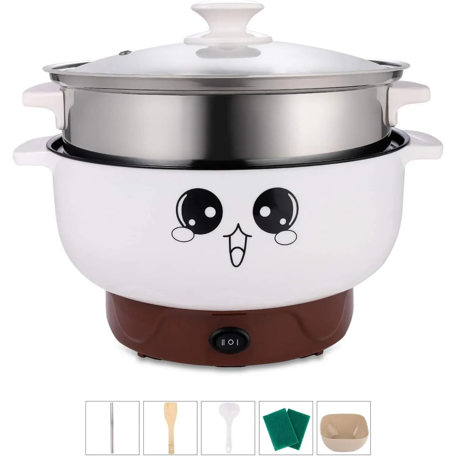 4-IN-1 Multifunction Non-stick Electric Cooker 2.3L With Lid and Steamer, Can Cook Noodles Rice Fried Stew Soup Steamed Fish Boiled Egg, with Skillet Grill Pot Wok