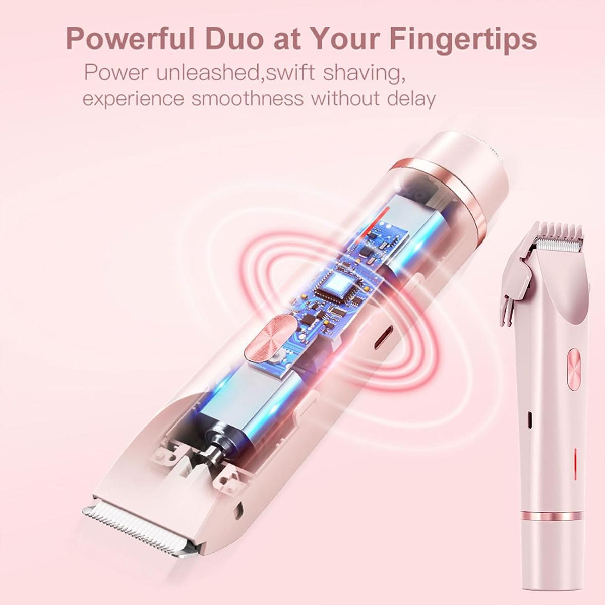 2 in 1 Bikini Trimmer for Women Electric Shaver Dual Head Bikini Trimmer IPX7 Waterproof Wet & Dry Use Body Hair Trimmer and Facial Hair Remover for Bikini Underarm Leg Arm Body Face