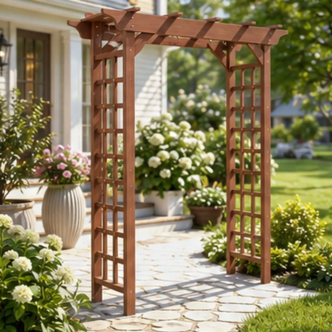 ARCH Solid Wood Garden Arbor Wedding Arch 85H x 63D x 26W in Brown Outdoor Trellis for Climbing Plants Pergola for Backyard Patio Decor Ceremony Archway Gazebo, Brown Color Options, Solid Wood Material, Product Weight: 38.36 lb, Color: Brown