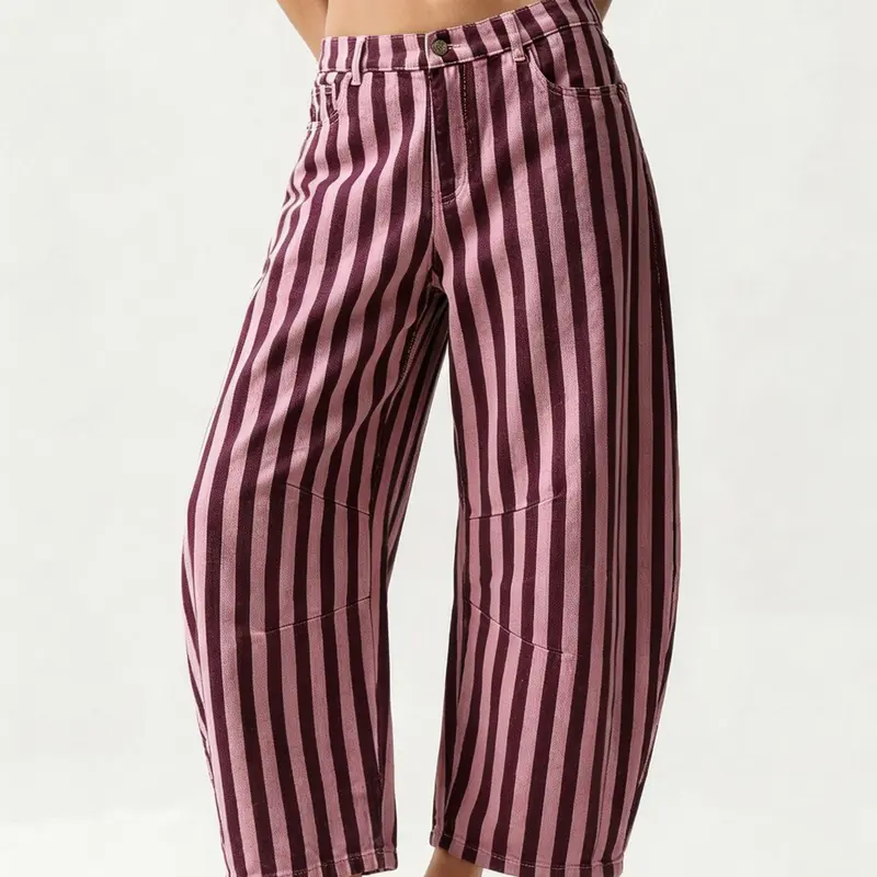 Mid-Waist Balloon Pants with Bold Vertical Stripes, Perfect for Summer, Fall, Vacation, Travel, Everyday, and Casual Fashion Styles