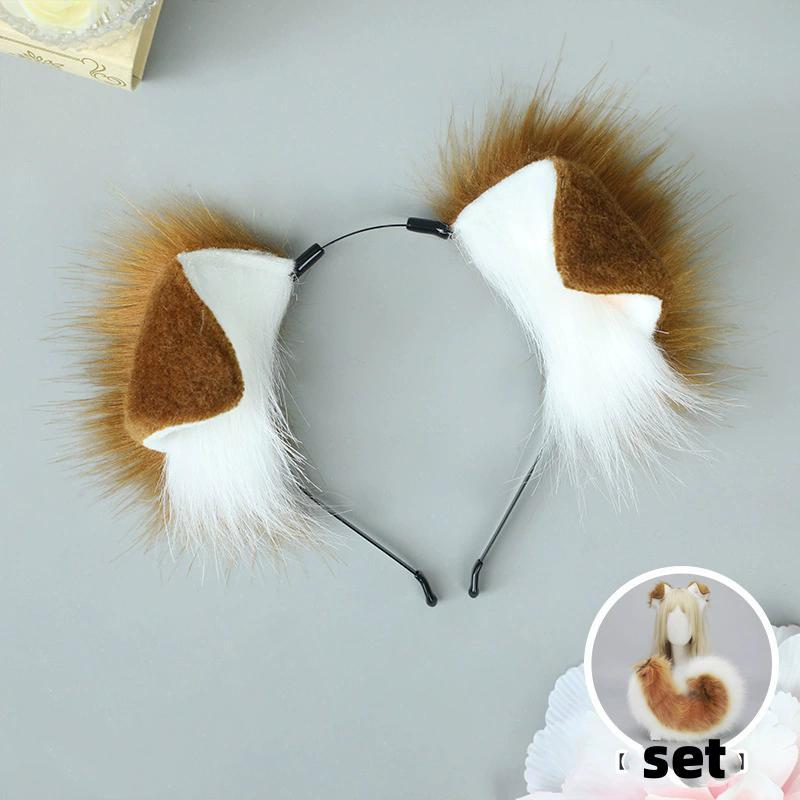 4 Types Handmade Halloween Simulated Faux Dog Ear Headband Comic Con Bendable Plush Dog Tail Cosplay Realistic Animal Ears Props