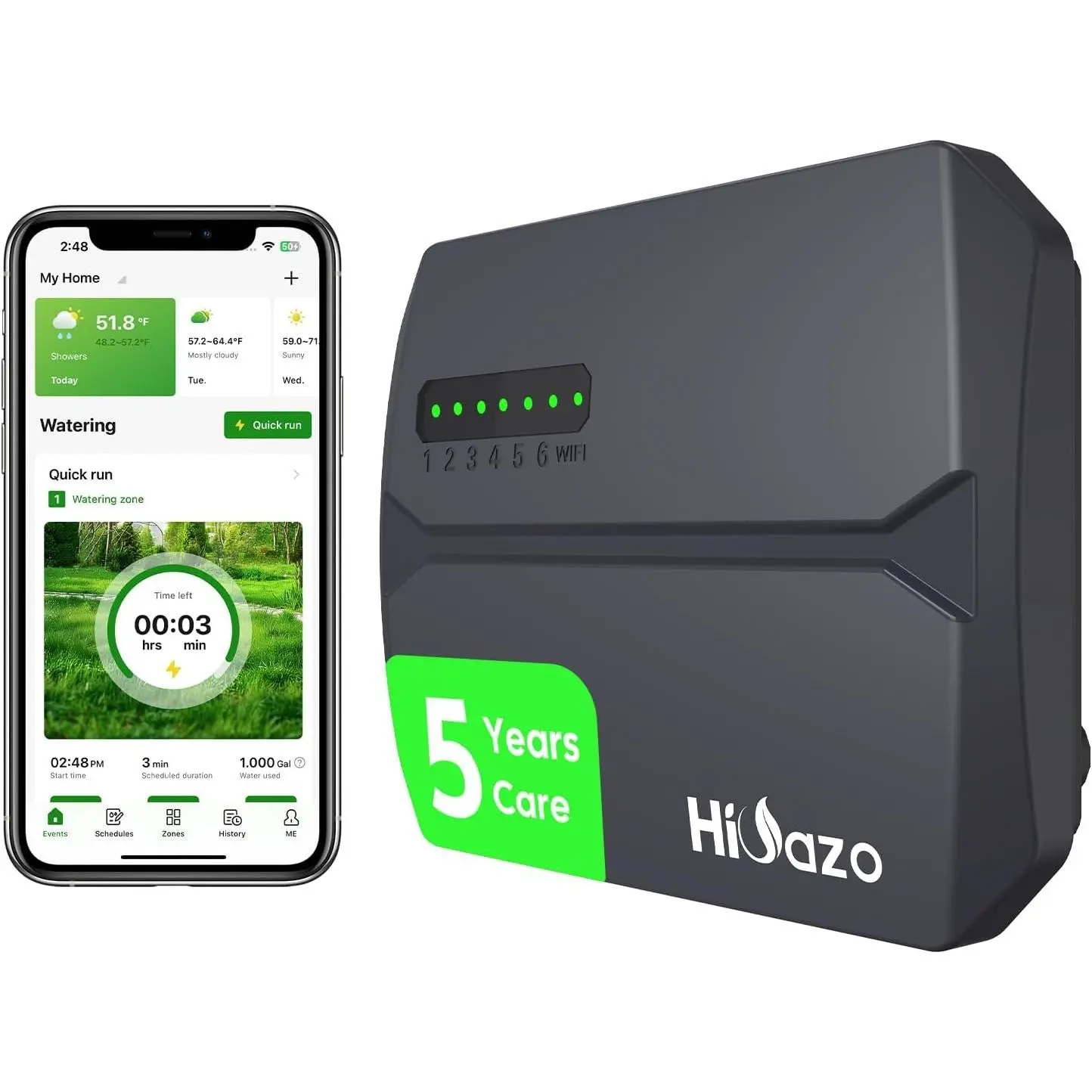 Indoor Smart Sprinkler Controller WiFi, App Enabled Irrigation Timer, 6 Zone + 16 Schedules, Water Saving Auto Skip Rain, Freeze & Wind, Easy 10 Minute Install
