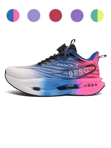 Unisex White-Blue-Pink Gradient Knob Air Cushion Mesh Running Shoes, Platform Non-slip Wear-resistant Professional Racing Sneakers