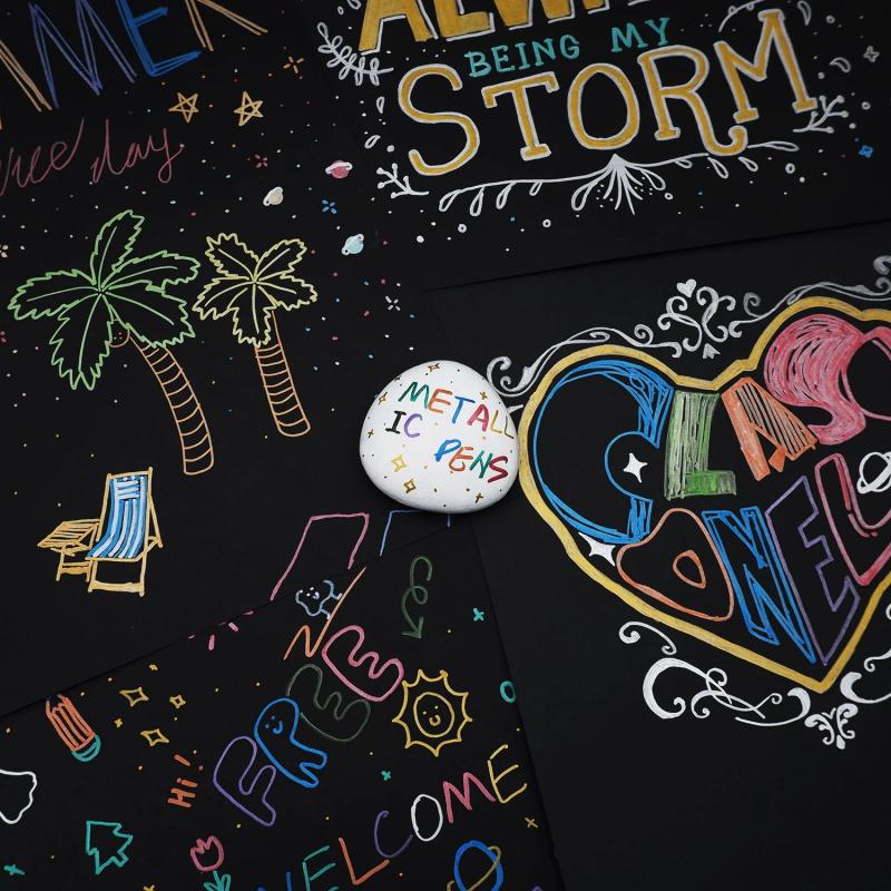 10 Colors Metallic Markers Fine Point Metallic Marker Pens for Black Paper, Rock Painting, Easter Egg, Halloween Pumpkin, Card Making, Metal, Ceramic, Wine Glass, Art Supplies, Colored Markers Set