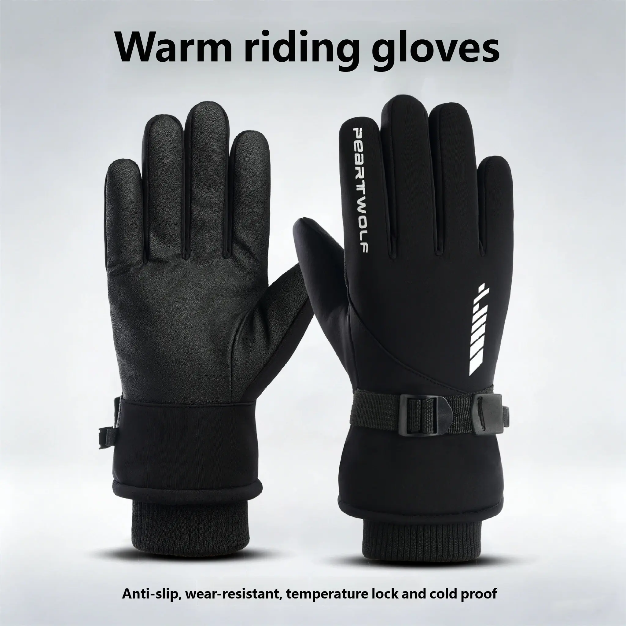 Men's Winter Warm Cycling Gloves, Windproof Waterproof Thick Cotton Touch Screen Ski Gloves, Motorcycle Riding Gloves for Cold Weather