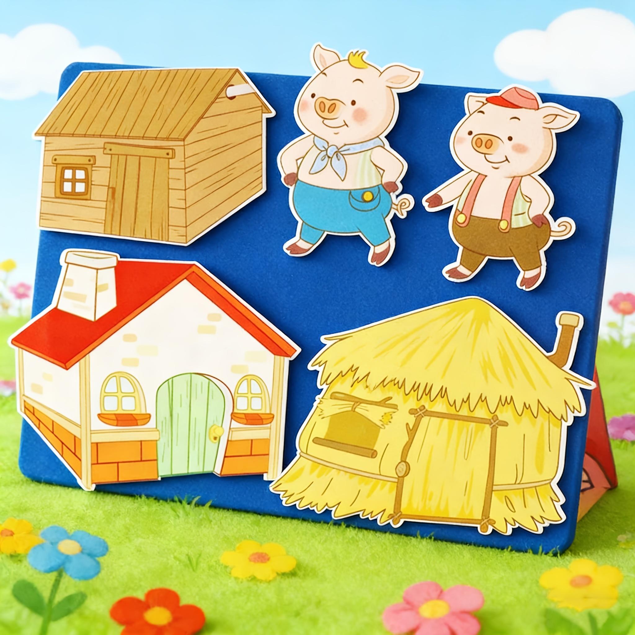 Three Little Pigs Build A House: Story-Themed Felt Teaching Aids, Role-Play Props, Interactive Classroom Supplies for Teachers, Back-to-School Teaching Tools