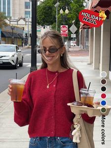 women's casual fitted sweater jacket, plain knit outerwear for fall & winter, comfortable moderate fabric, stylish commute wear