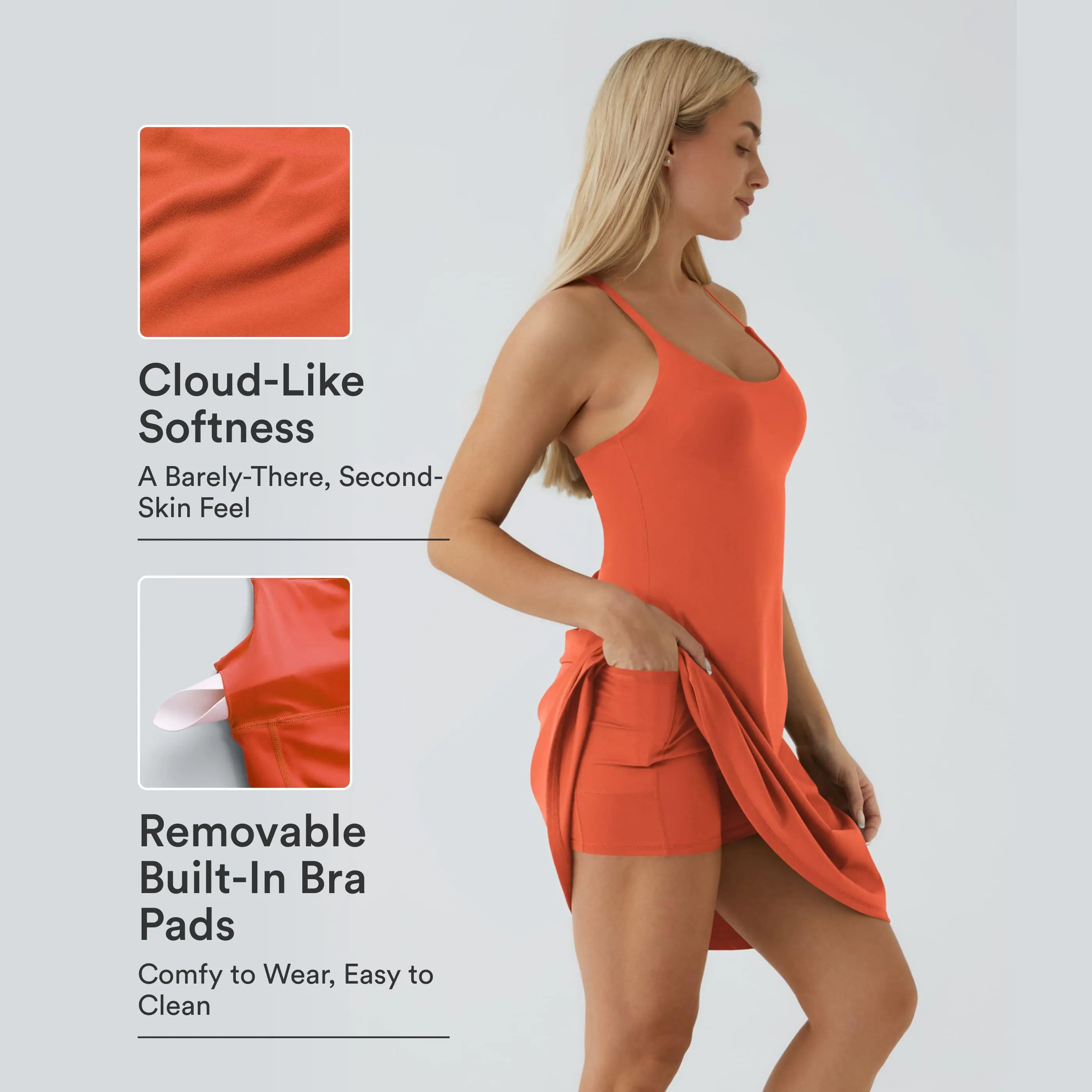 Halara Softlyzero Airy Backless Cut Out Adjustable Strap 2-in-1 Pocket Cool Touch Longer Active Dress-UPF50+