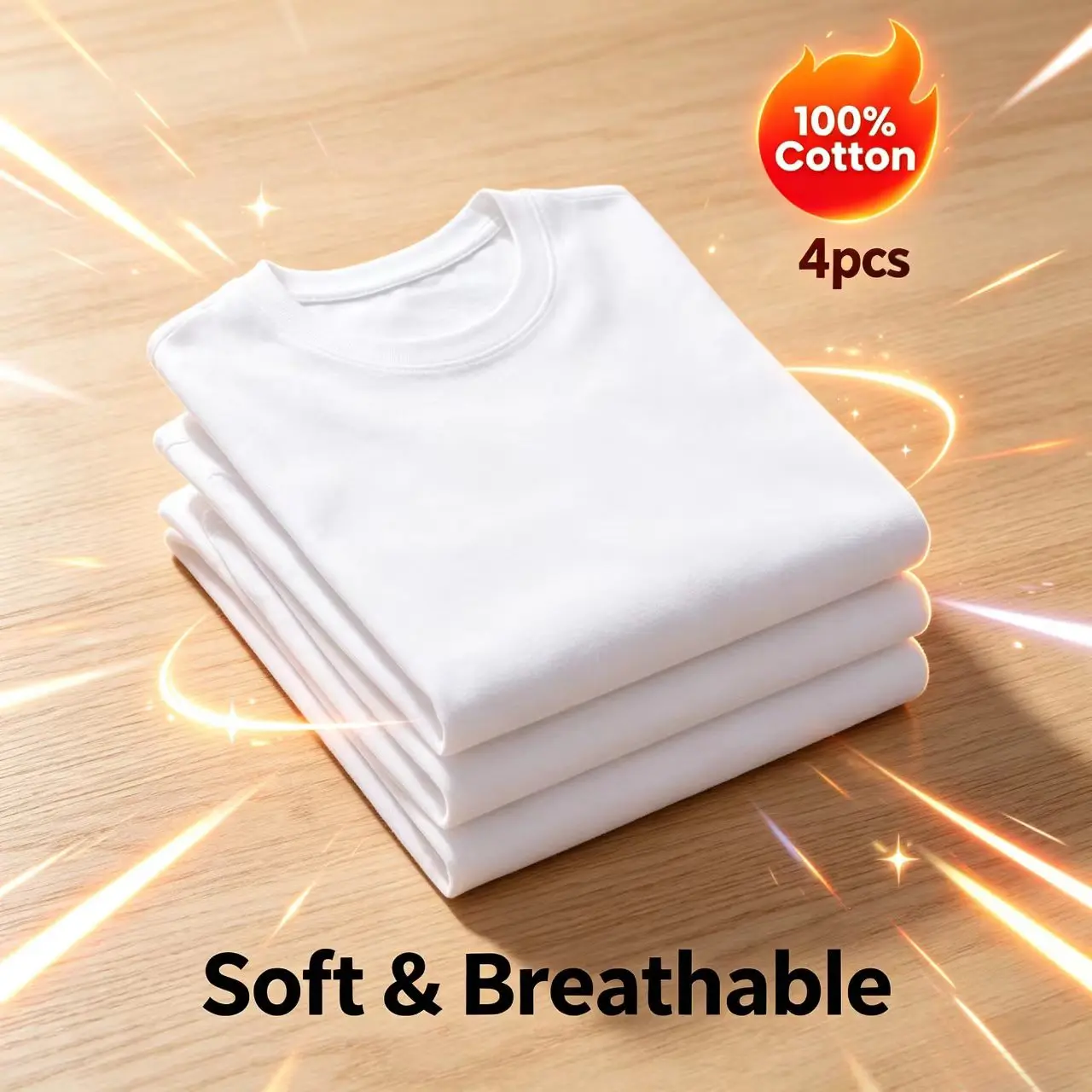 QYPure cotton white round-short-sleeve T-shirt four-piece set, suitable boys and girls, soft and breathable, skin-friendly and comfortable, can be worn alone or layered as a base shirt, suitable school and outdoor activities