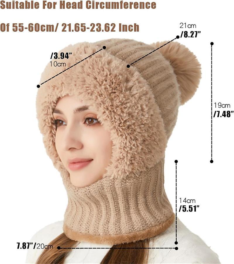 3 in 1 Cold Resistant Hat Autumn Winter, Women's Knitted Hat Scarf Mask, Wind-Resistant Scarf Hat Face Mask Hooded Scarf