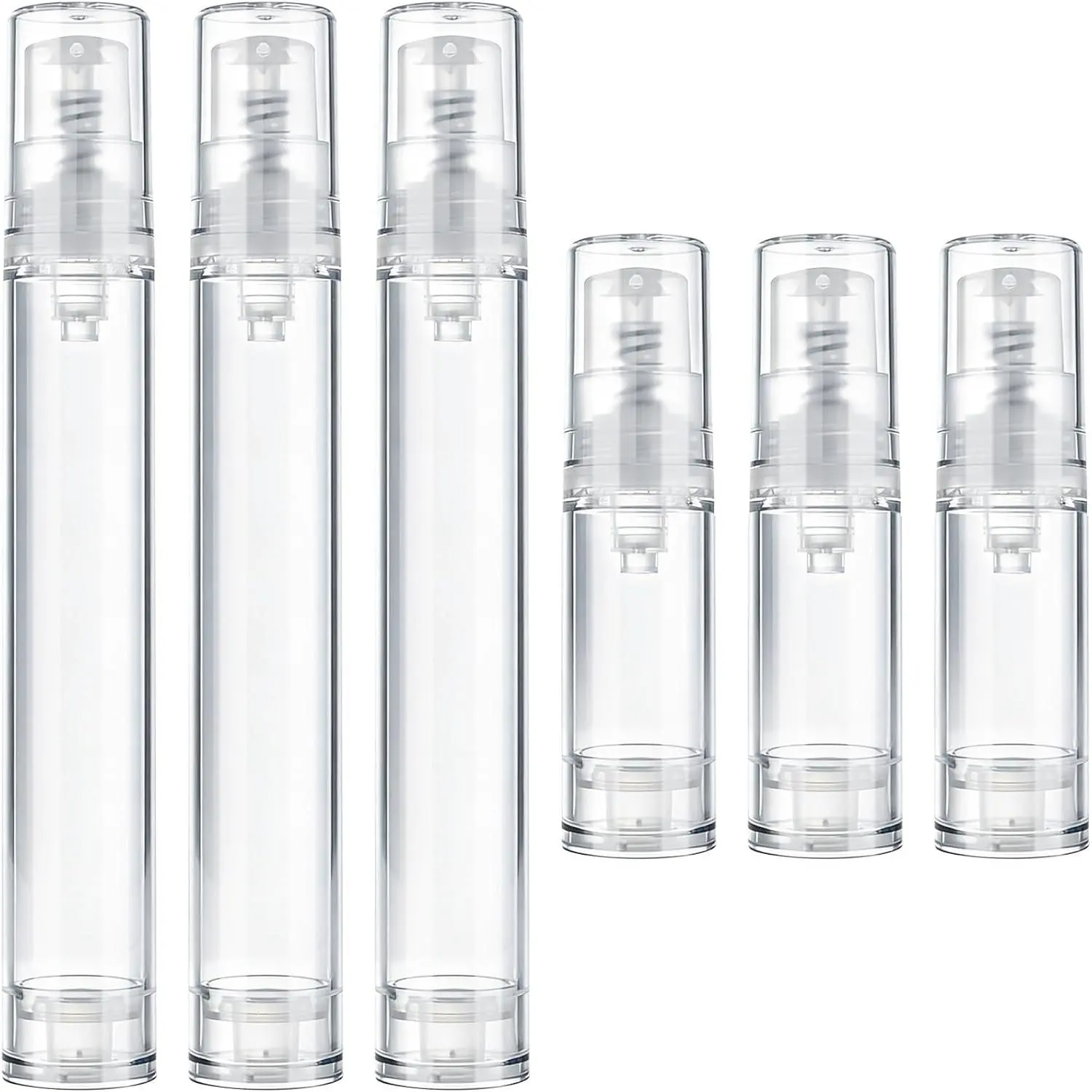 6 count Airless Travel Pump Bottle, 5ml & 15ml, Clear | Plastic, 2 Sizes, Empty, Refillable, Vacuum, Press, for DIY  Foundation Toiletries