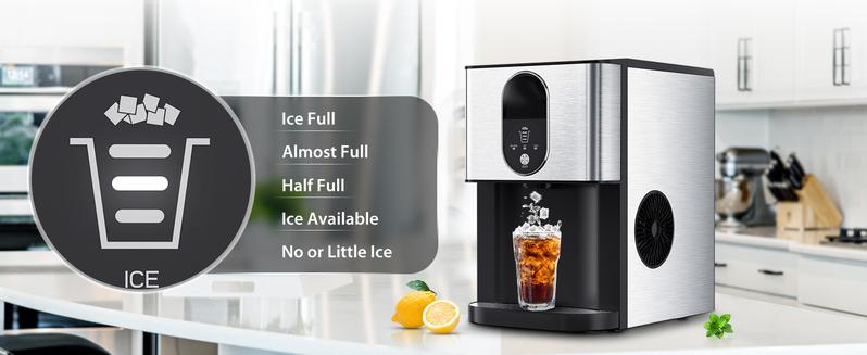 COWSAR Nugget Ice Maker Dispenser, Self Dispensing Pellet Ice Maker, 44lbs/24H, 15Mins Quick Ice Make, 3.3lbs Ice Storage, Ice Full Indicator, Self-Cleaning, Home, Kitchen, Bar, Party Silver