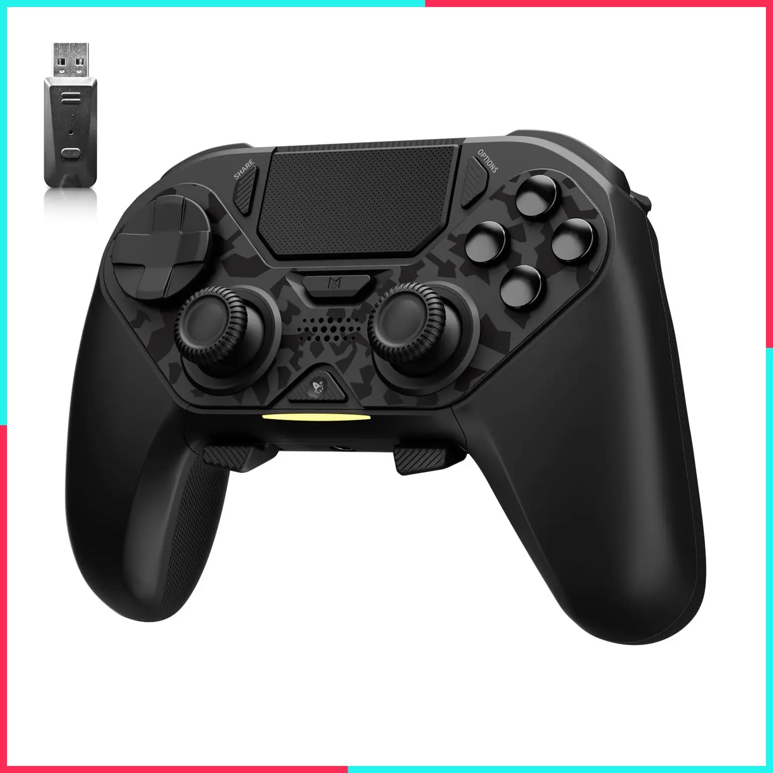 Hypershadow D4 2.4G Wireless Controller for PS4/Switch/PC/IOS/Android/Steam Deck, TMR Joysticks, Instant Trigger Switch, Mechanical Buttons, 4 Macro Back Paddles, Turbo, 6-Axis Gyro, Grip Vibration + Trigger Vibration