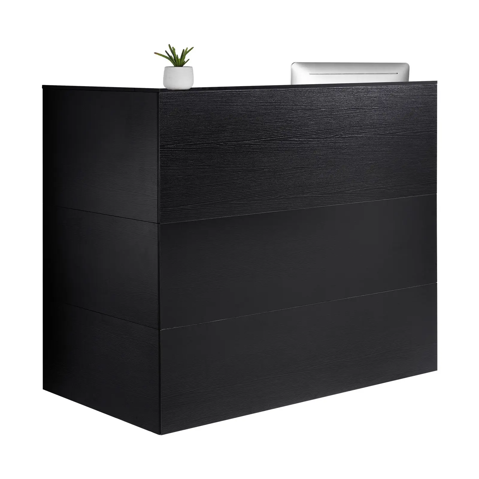 VEVOR 55 in L-Shaped Reception Desk, Office Front Counter Table with Drawer, Keyboard Tray & Storage Cabinet, for Lobby Checkout & Beauty Salon Use, Black