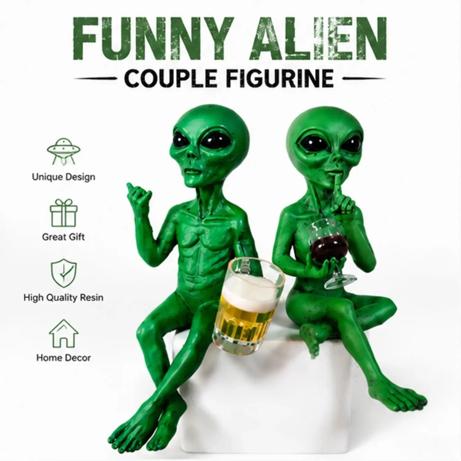 2pcs Alien Resin Collectible Figurines, Space Style Decor, Ideal for Living Room, Bedroom, Office Desk, Unique Gift for Sci-Fi Fans