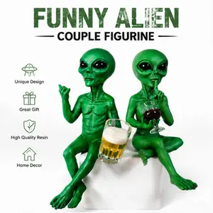 2pcs Alien Resin Collectible Figurines, Space Style Decor, Ideal for Living Room, Bedroom, Office Desk, Unique Gift for Sci-Fi Fans
