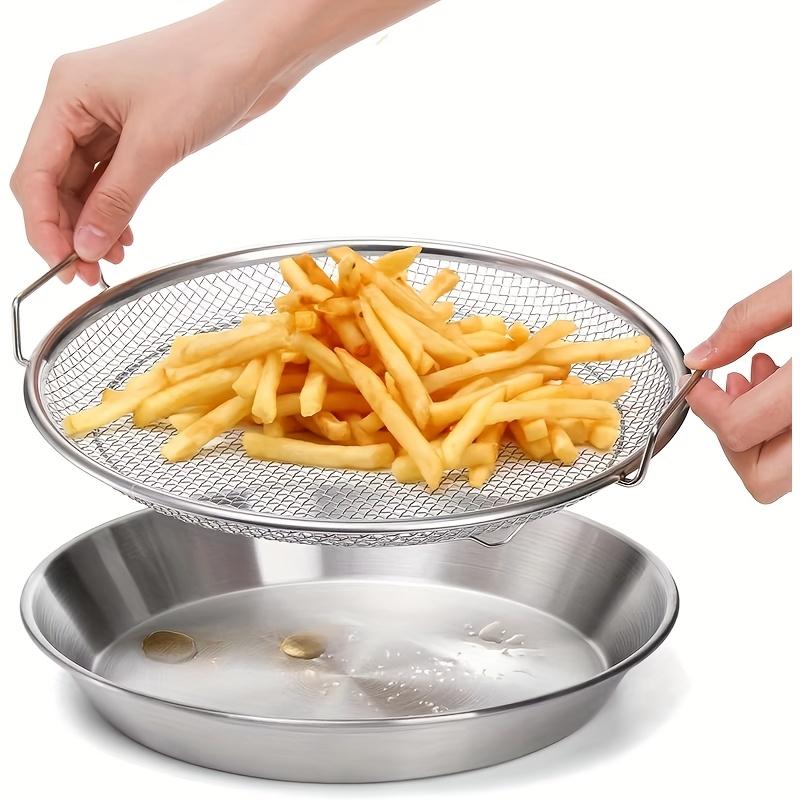 Stainless Steel Heavy-Duty Frying & Oil-Draining Rack with Tray - Foldable Round Metal Mesh Basket, Kitchen Gadgets, Oil-Draining Plate, Frying-Resistant, Vegetable-Washing Compatible, Dishwasher-Safe (Fits Multiple Models)