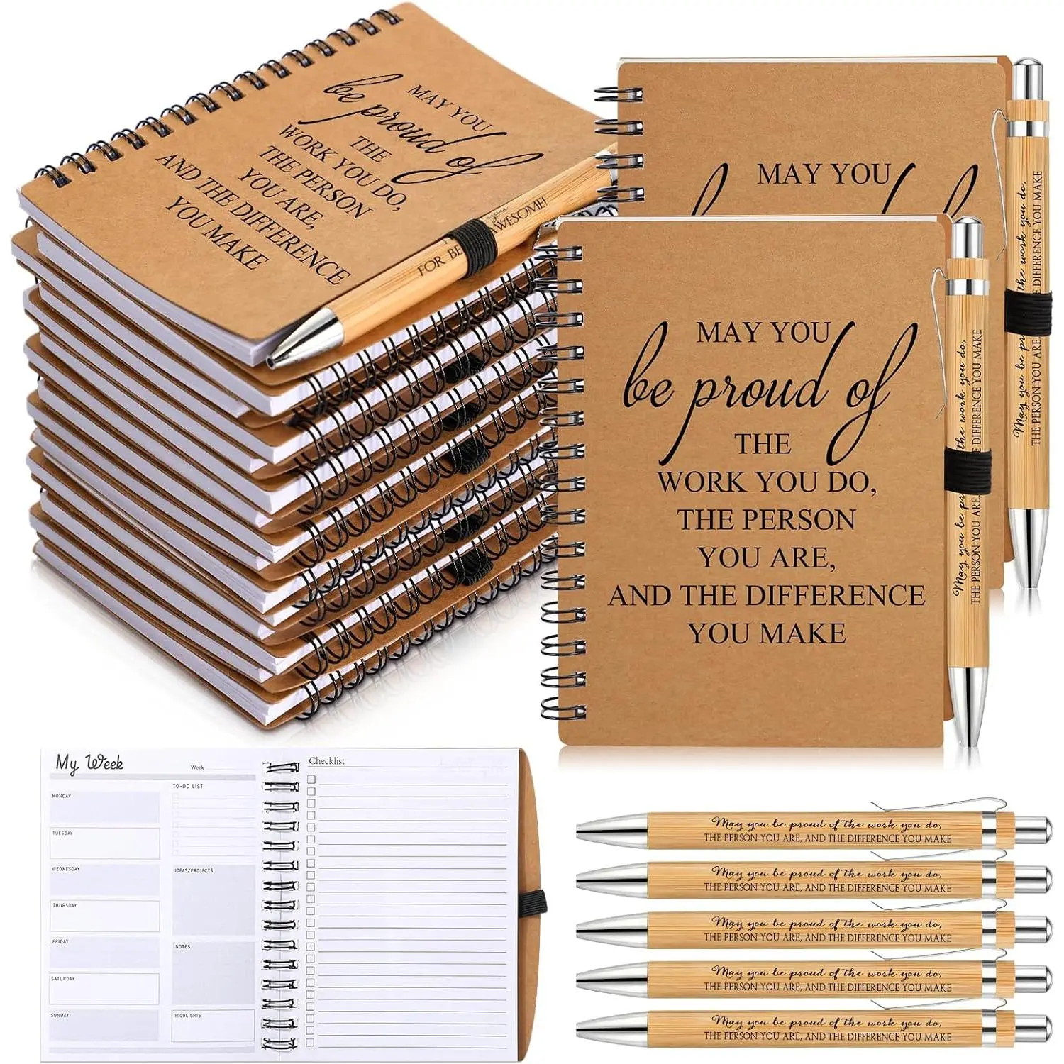 20-Count Bulk Inspirational Spiral Notebooks - A6 Undated Weekly 2026-2027 Planners with Pocket & Motivation Pens, Office Stationery for Employee Appreciation, Back to School Shopping 2026 2027