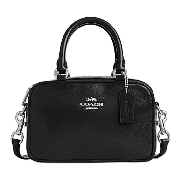 Coach Satchel 19 Handbag for Women – Logo-Zip Crossbody and Shoulder Bag in Black Genuine Leather