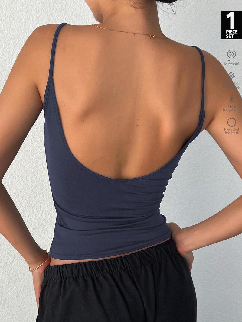 Women's Solid Backless Racerback Tank Top, Casual Sleeveless Top for Daily Wear, Ladies Clothes for All Seasons