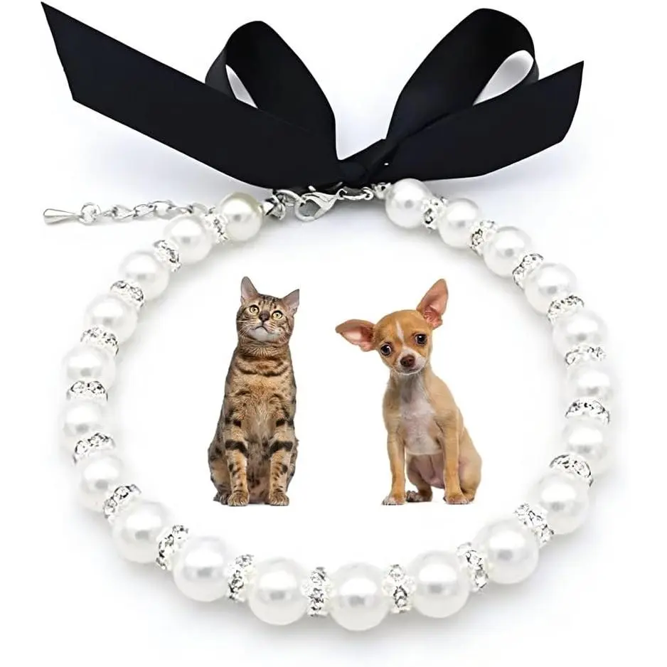 Rhinestones   , White   Necklace Beaded Bling   Girl Puppy  for XXS Xs Small Breed Dogs Kitten, Chihuahua Yorkie Clothes Wedding Accessories, XXS