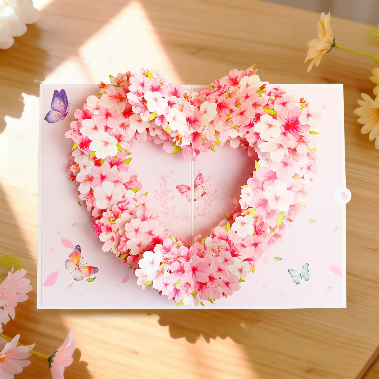 3D Cherry Blossom Heart Card, Romantic Floral Design, Perfect for Valentine's Day and Various Occasions, Elegant Gift Idea