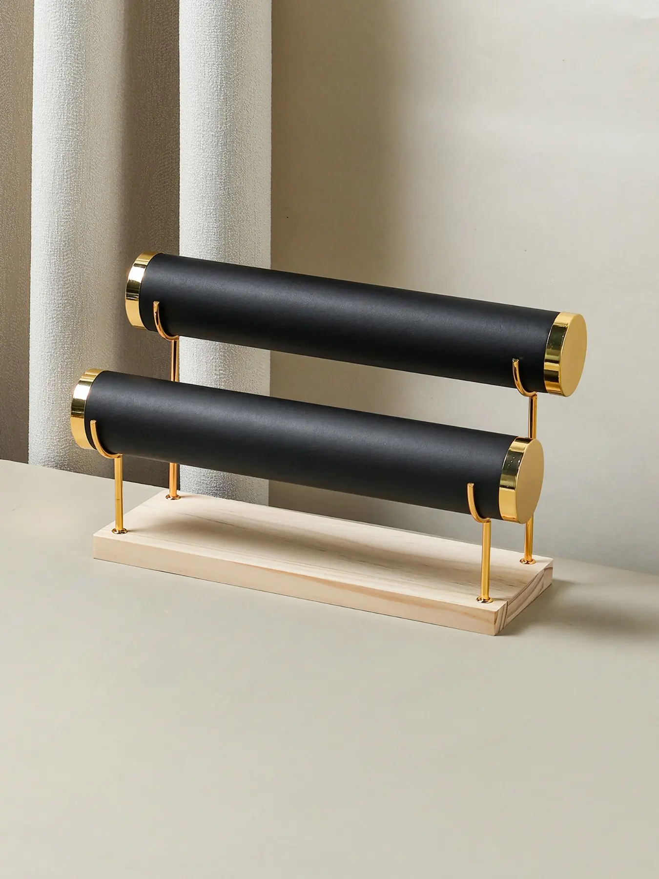 Tiered Bracelet Display Stand, Wooden Velvet Jewelry Holder, 1/2/layer T-Bar Bangle Watch Necklace Storage Rack, Elegant Countertop Organizer