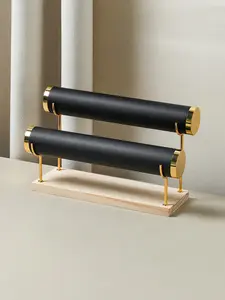 Tiered Bracelet Display Stand, Wooden Velvet Jewelry Holder, 1/2/layer T-Bar Bangle Watch Necklace Storage Rack, Elegant Countertop Organizer