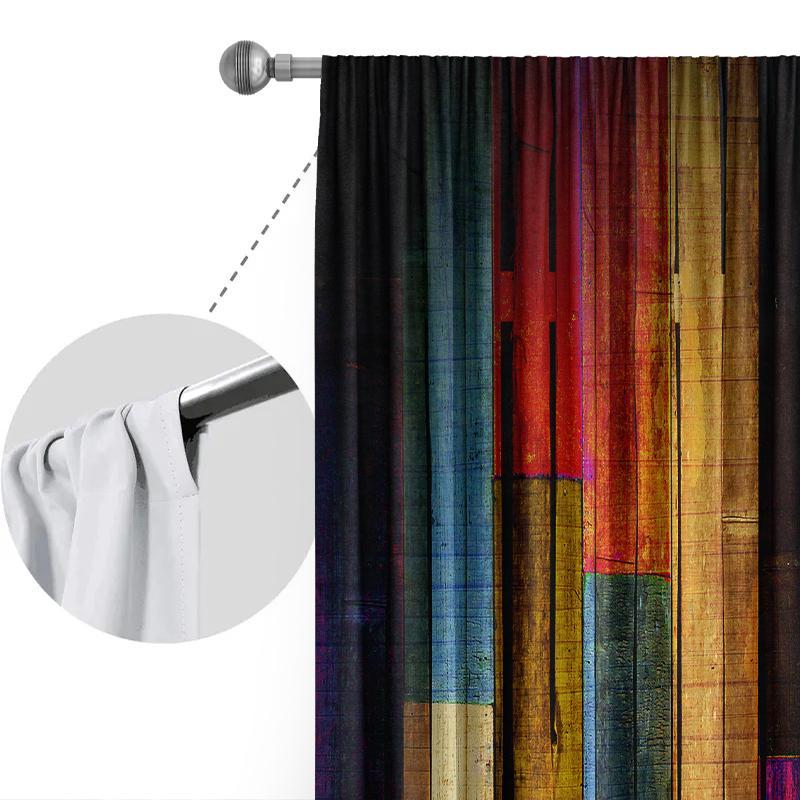 2 Counts Colorful Block Print Curtain, Fashion Creative Home Curtain, Decorative Window Curtain for Home Living Room, Christmas Gifts, Christmas Decorations