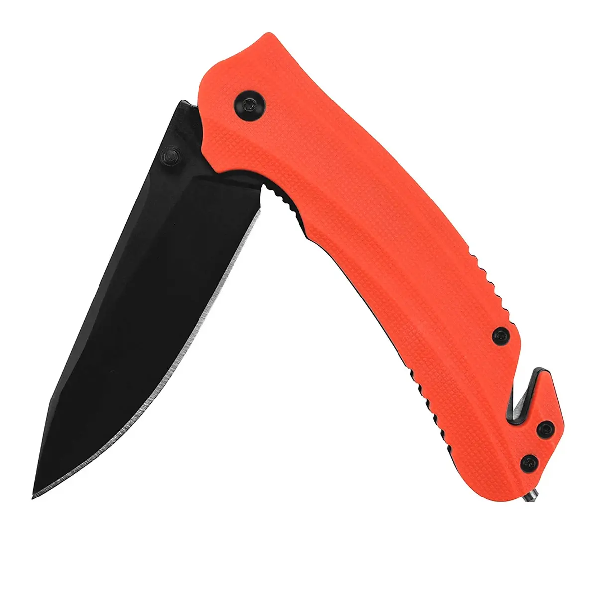 Unisex Compact Folding Pocket Knife - 3.5 in 8Cr13MoV Black-Oxide Blade, Bright Orange Handle, Deep-Carry Clip, Glass Breaker, Seat Belt Cutter, Heavy-Duty EDC Tool, Bushcraft Tool, Outdoor Gear, Holiday Stocking Stuffer Gift