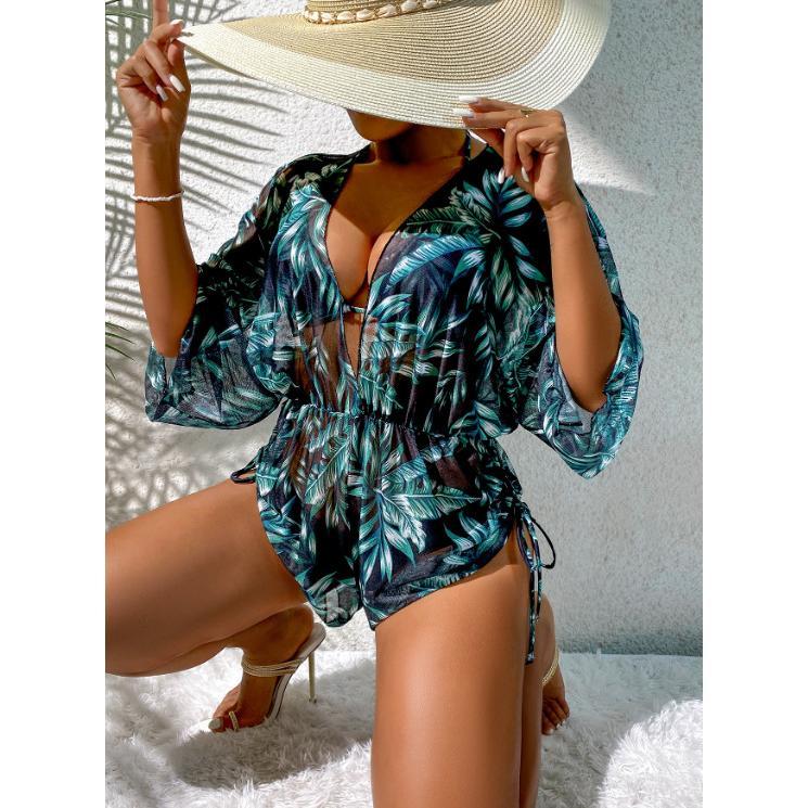 Women's Sexy Loose Mesh Three-Piece Bikini Split Swimsuit shoulder