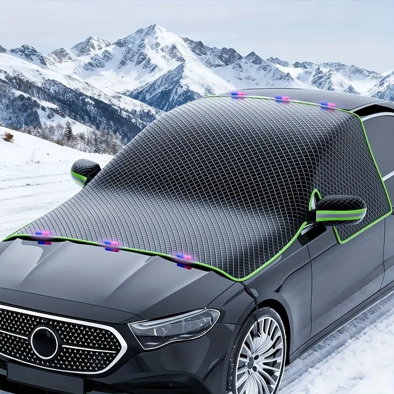 Winter Car Snow Cover Compatible for Sedans/SUVs - Magnetic UV-Protective Windshield Cover with Oxford Cloth Snowproof Frostproof Shield, Strap Binding System, Vehicle Parking Protector (Winter & Hot Weather)