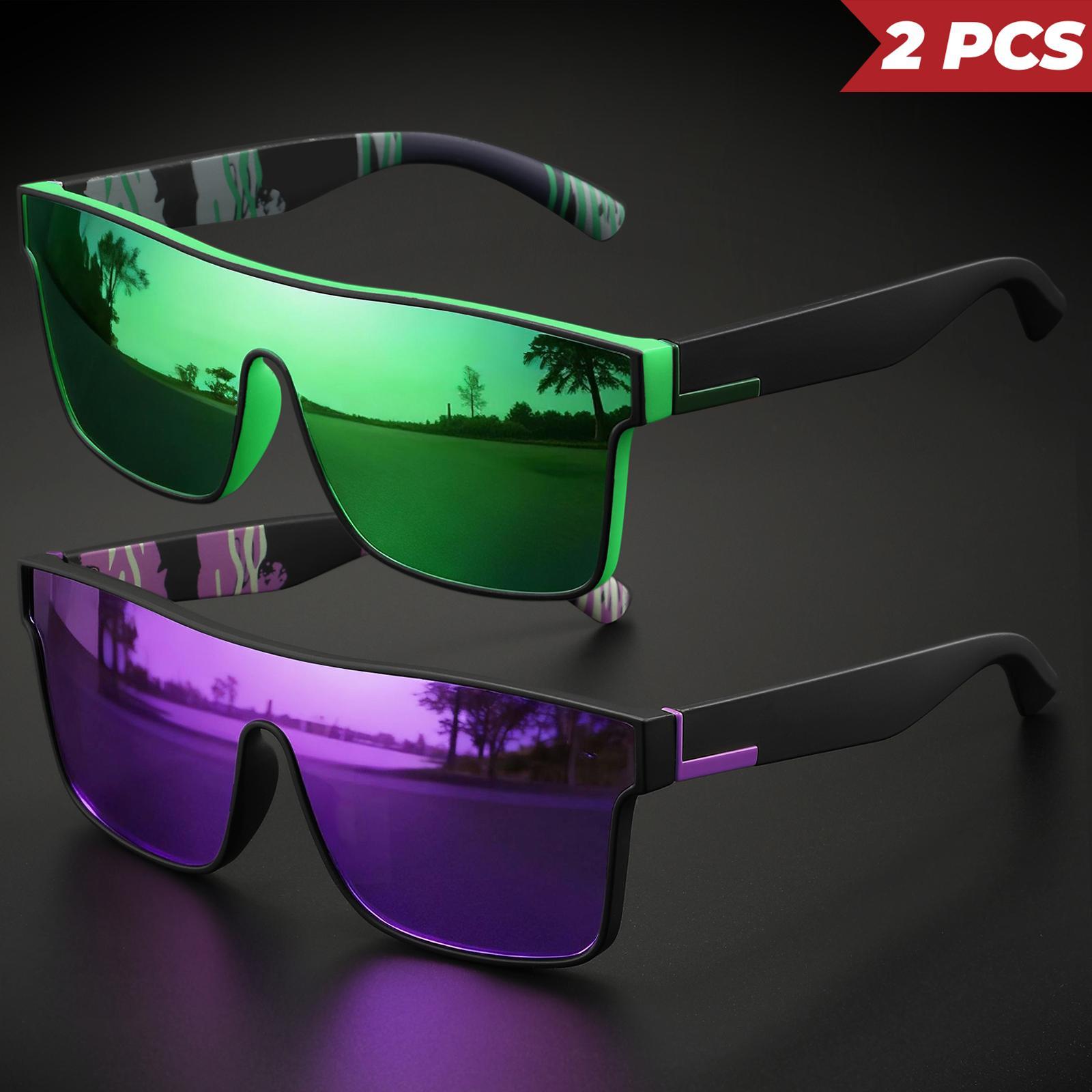 2 pairs of unisex sports sunglasses with integrated UV400 surround lenses, featuring colorful outdoor cycling options—suitable for running, driving, traveling, fishing, and everyday sun protection.