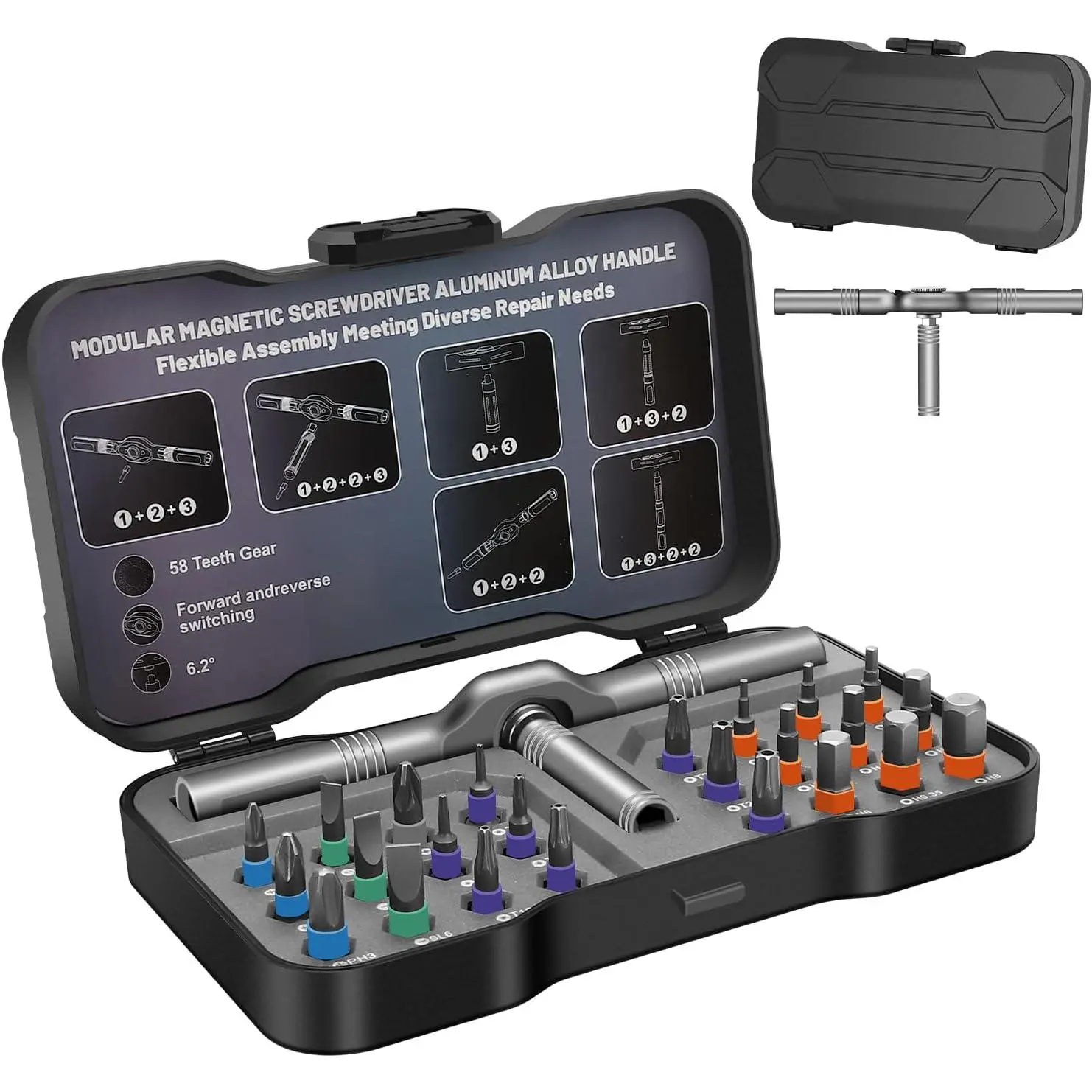 24 in 1   Set, DIY Ratchet  Set, Multi Bit  Drive Set with Detachable Ratchet Handle, Portable Compact Repair Tool Kit