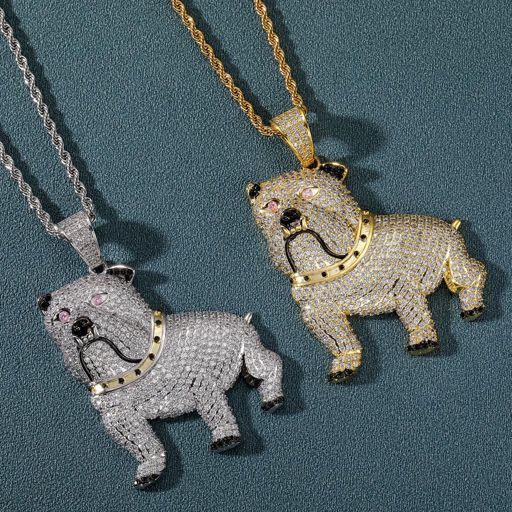 Bulldog Pendant Necklace for Men, Silver and Golden CZ Diamond Dog Chain Necklace, Animal Hip Hop Statement Pendant Jewelry, Streetwear Fashion Gift Accessory