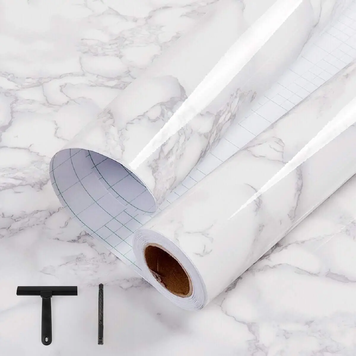 White/Grey Marble Contact Paper Marble Wallpaper Peel and Stick with Tools | 23.6" x 118" Self Adhesive Vinyl Film Contact Paper for Countertops