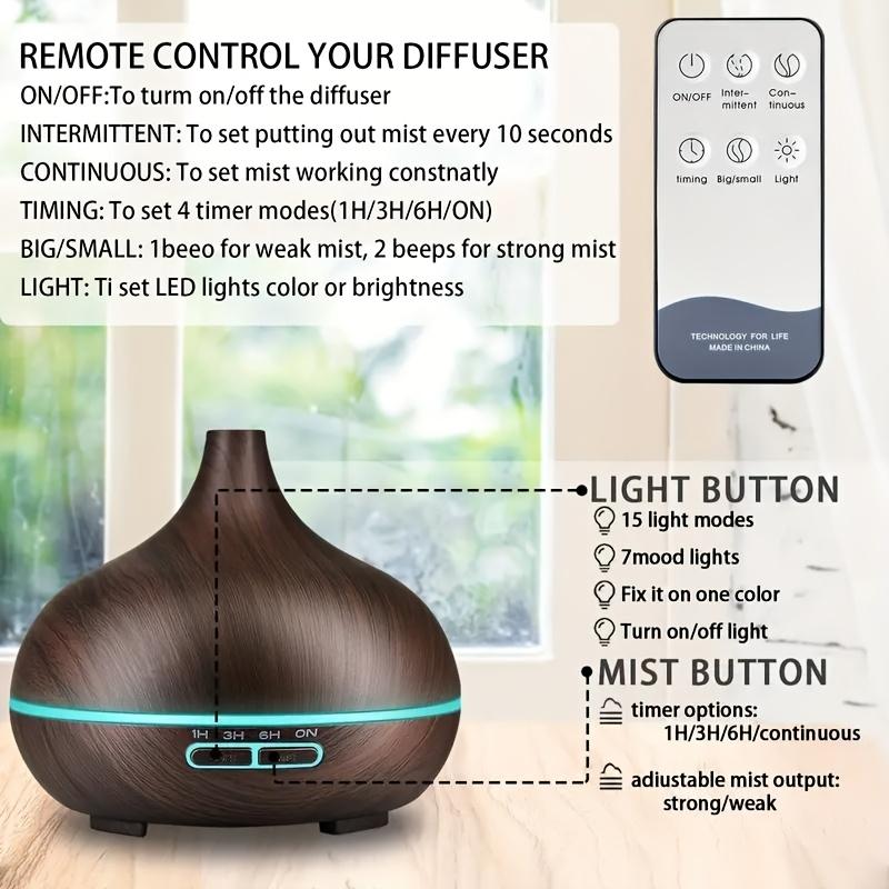 550ml Essential Oil Diffuser, Remote Control, Ultrasonic Humidifier, 7 Color LED Light with 6 Oil air  purifier
