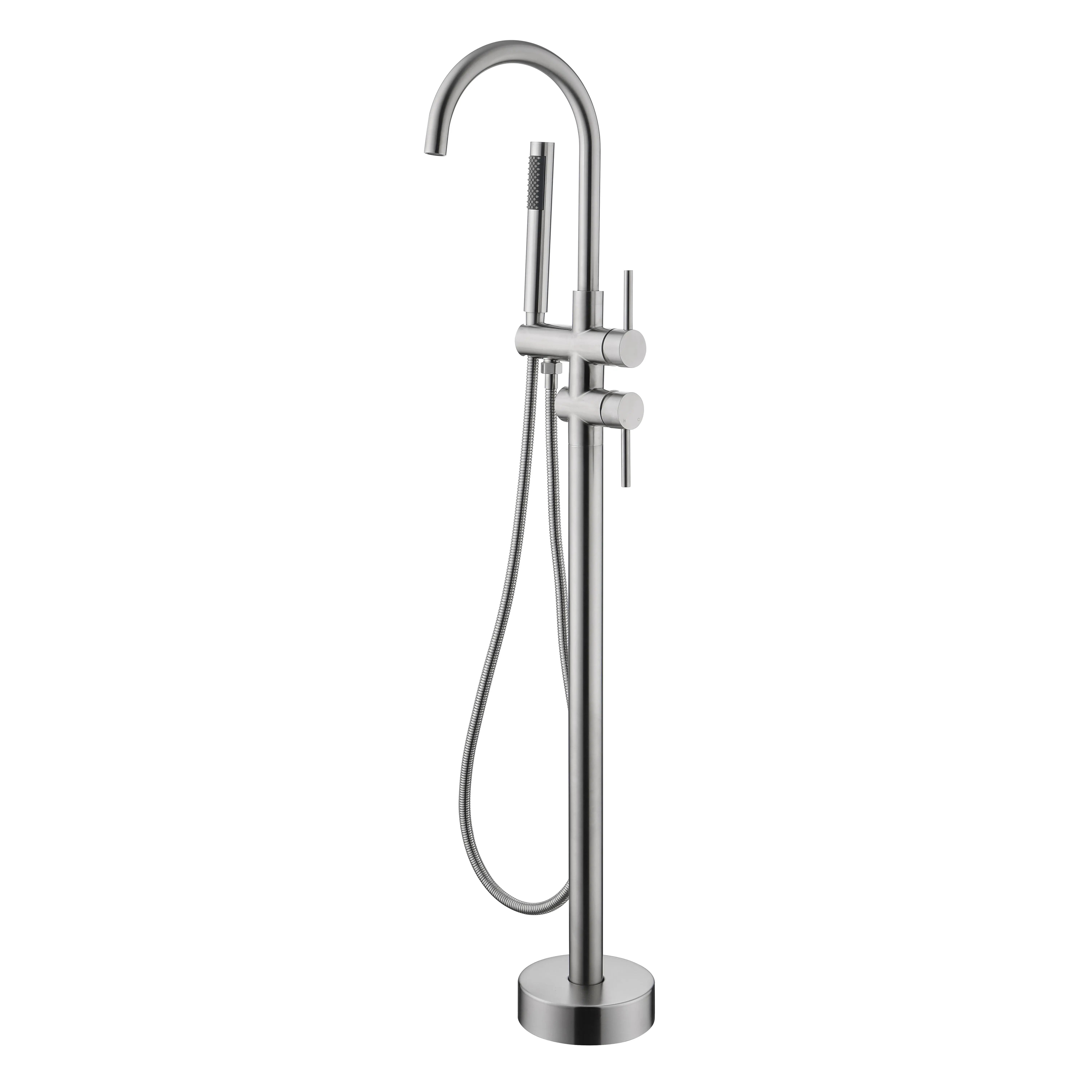 ARCH Floor Mounted Freestanding Tub Filler Faucet with Handheld Shower Head and Swivel Spout, High Flow Bathtub Faucet, Modern Bathroom Tub Tap, Single-Handle Tub Faucet with Hand Shower, Floor Standing Bathtub Filler, Bathroom Shower Door