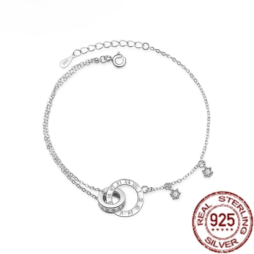 S925 Sterling Silver Roman Numeral Bracelet for Women Double Layer Retro Luxury Jewelry Gift for Girls