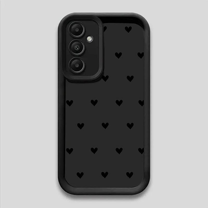 Neatly Arranged Black Small Heart Print Phone Case Suitable for Samsung Galaxy S26 S25 S24 S23 S22 S21 Fe Plus Ultra A13 A14 A15 A16 A17 A33 A34 A35 A36 A52 A53 A54 Note20
