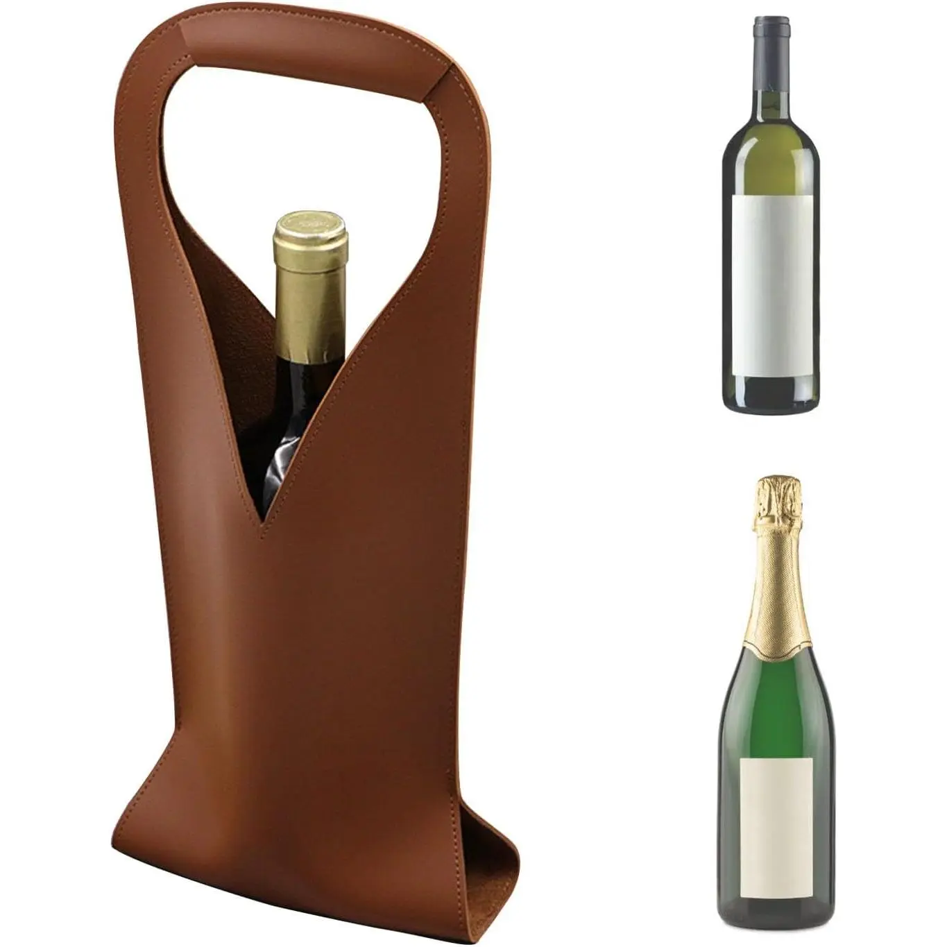 Tote Bag, PU Leather   Bag for  ​750ml Bottles​  Champagne Liquors and ,  Bag Carrier for Birthday, Wedding, Picnic Party, Christmas Gifts, (Brown)
