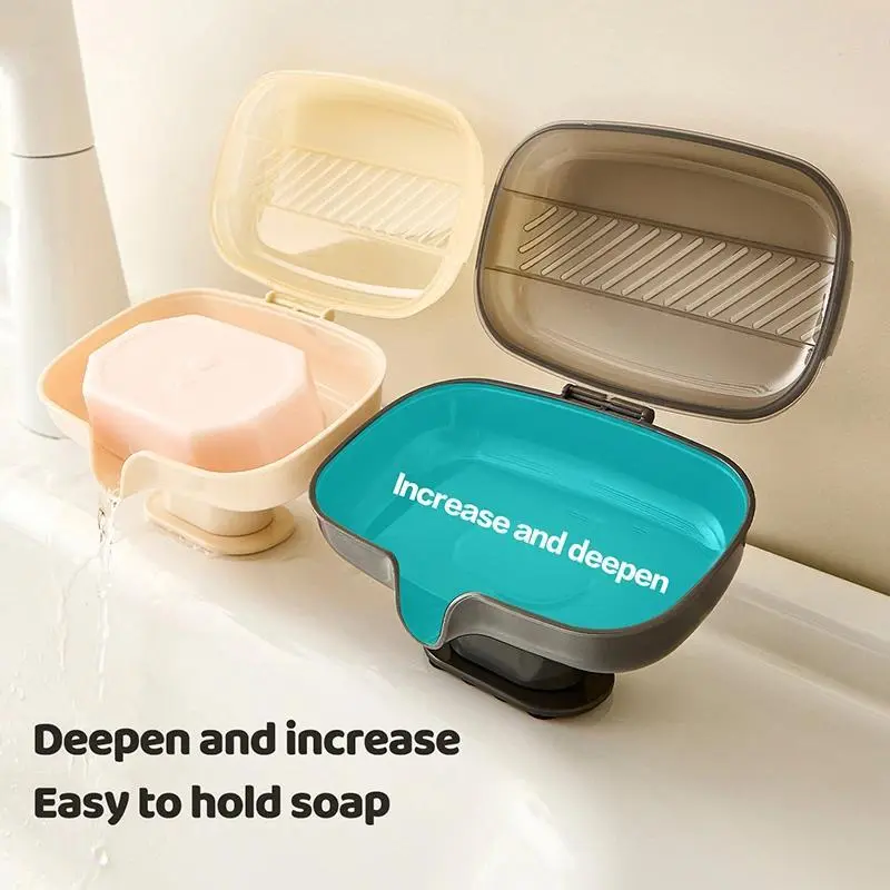 Tray Case Portable Soap Container Box For Bathroom Accessories Creative Sucker Soap Dish Holder With Lid Self-Draining Soap
