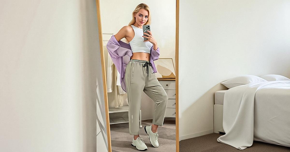 Women's Performance Ice Silk Pants - High-Stretch Quick-Dry Fabric with Secure Zipper Pockets | Adjustable Drawstring Waist & Straight Leg Design | Lightweight for Spring/Fall Outdoor Activities (Moisture-Wicking, Breathable)