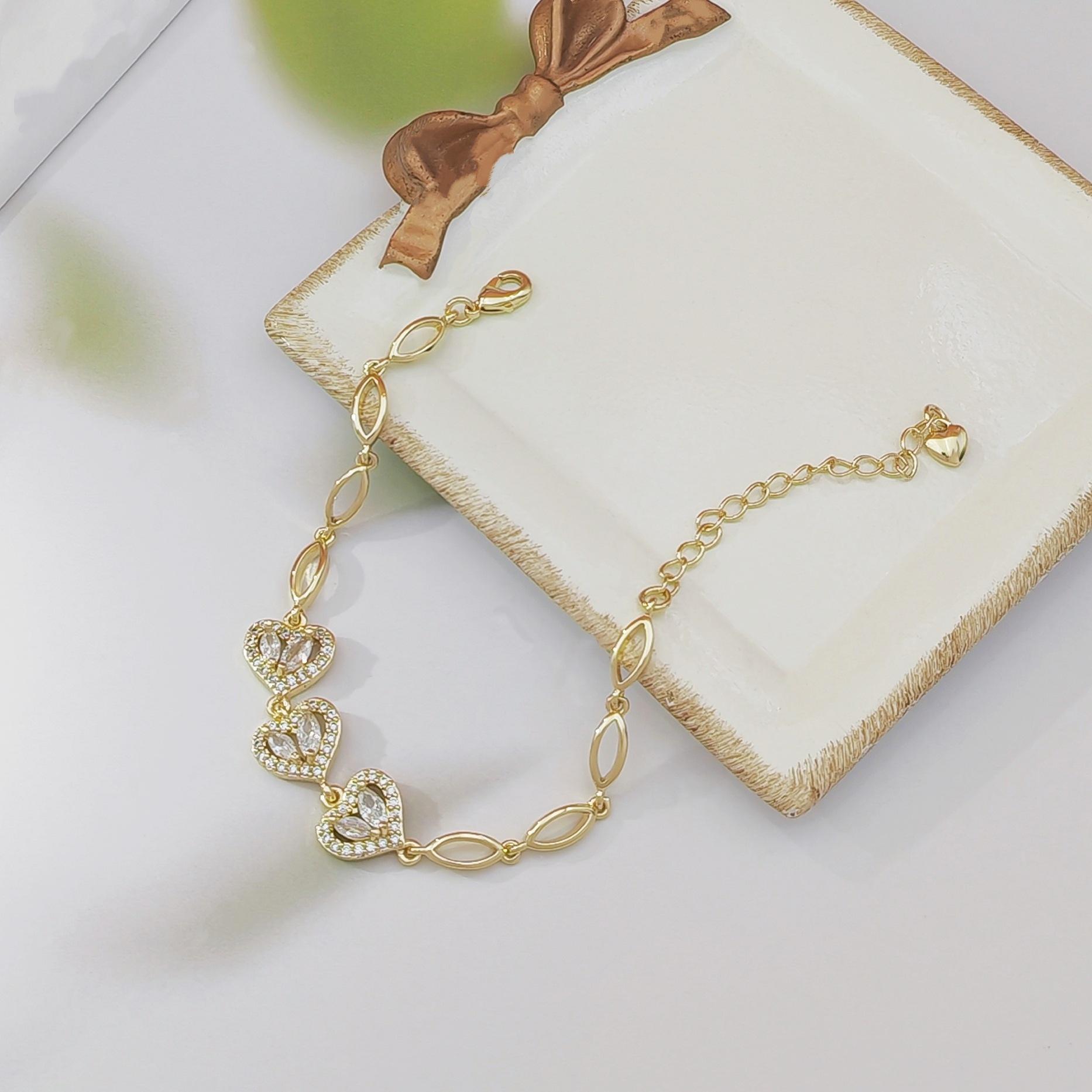 Cute Heart & Waterdrop CZ Bracelet for Women Korean Style Dainty Minimalist Jewelry Delicate Aesthetic Accessory Trendy Sweet Design for Daily Wear, Dates, Parties & Gift Giving