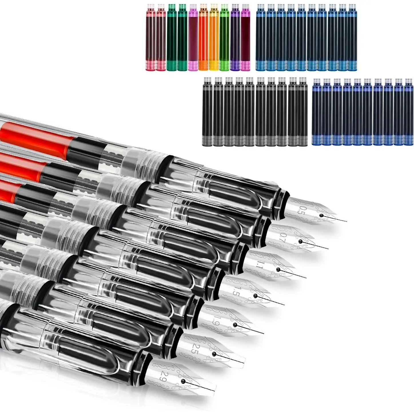 Calligraphy Set, 7 count Fountain Pen with Different Replaceable Nib and 40 Replaceable Ink  in 11 Color for Beginner Writing and Drawing Calligraphy Kit