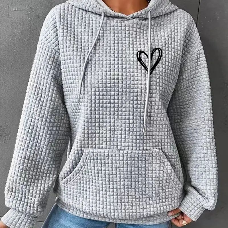 Women's Casual Hooded, Heart Print Design, Comfortable Pullover Hoodies, Front Pocket, Long Sleeve, Fall & Winter