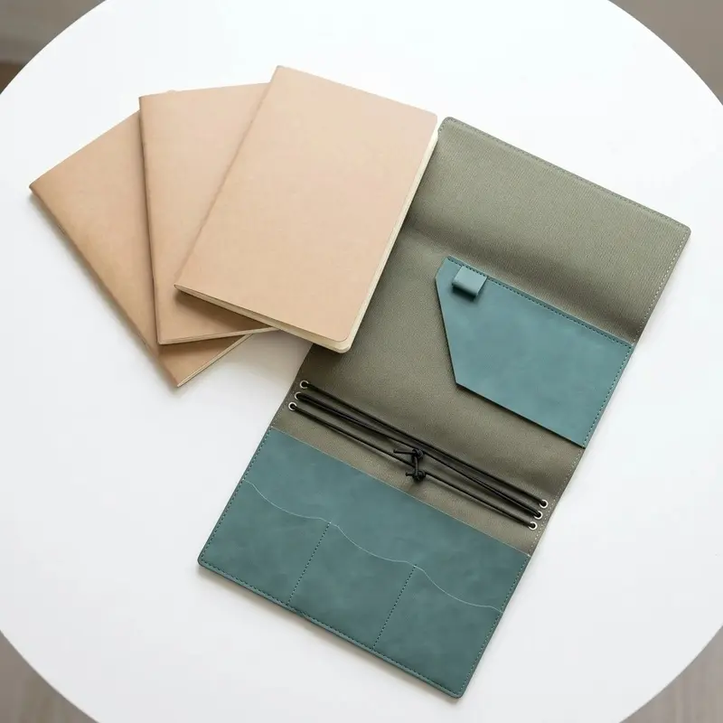 1 set /4 pieces handmade crazy horse leather travel notebook cover, multi-pocket card holder replaceable notebook, retro imitation leather plan This cover has kraft paper inside pages, gifts for men and women.