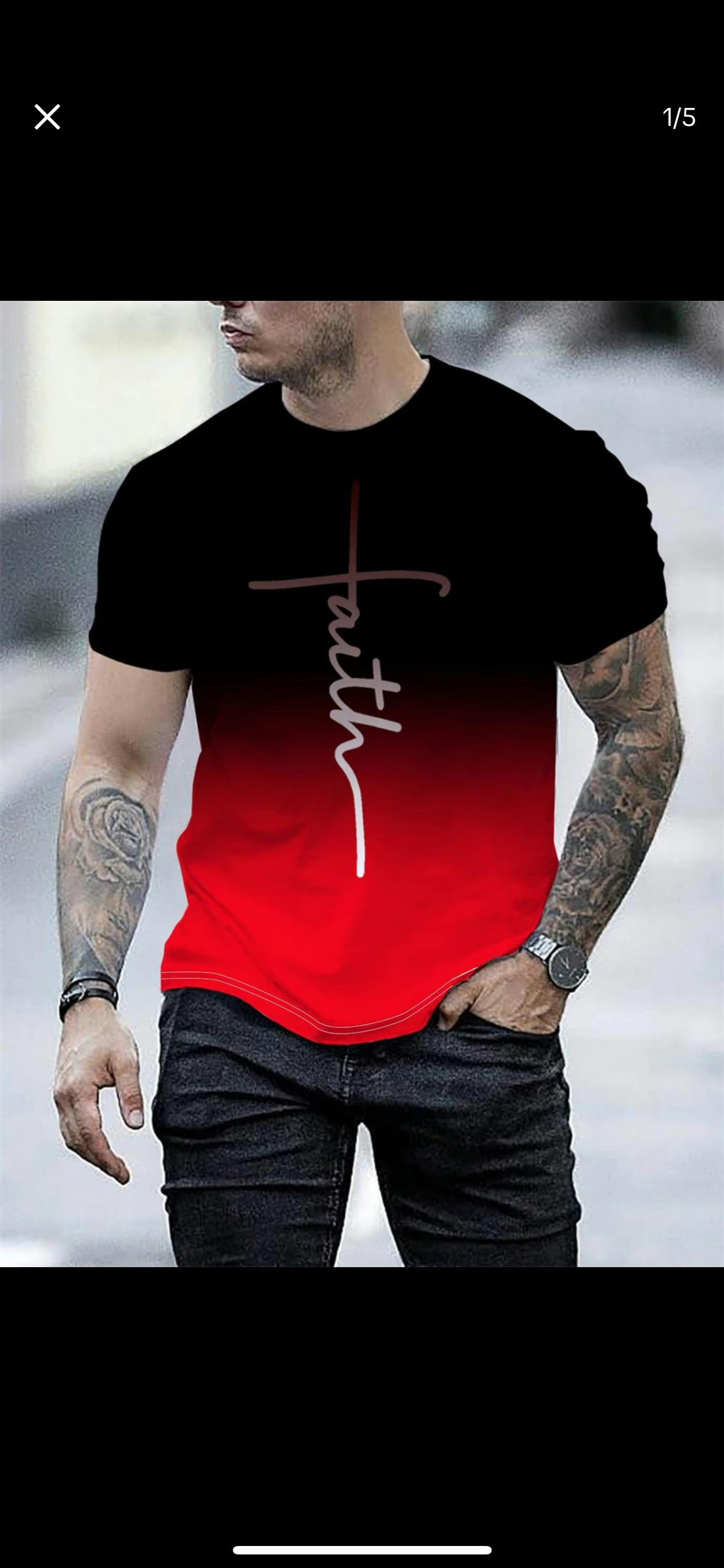 Men's Gradient Letter Print Short-Sleeve Round Neck T-Shirt - Summer Casual Breathable Fashionable Daily Wear Top